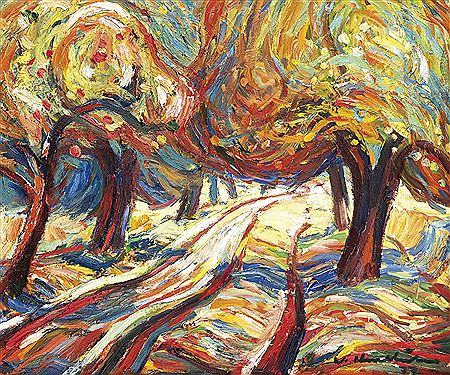 'Feldweg', expressive Arbeit mit kurzen, pastos aufgetragenen Strichlagen