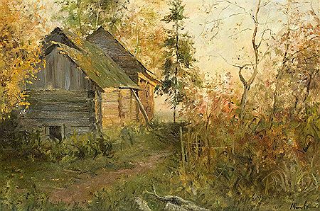 Herbstliche Waldpartie mit Hütte
