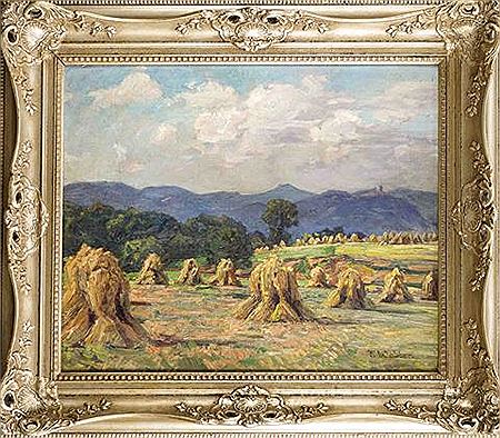 Voralpenlandschaft mit Heugarben