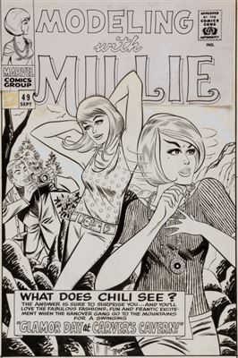 "Stan Goldberg and Frank Giacoia Modeling With Millie #49 Cover Original Art (Marvel, 1966).