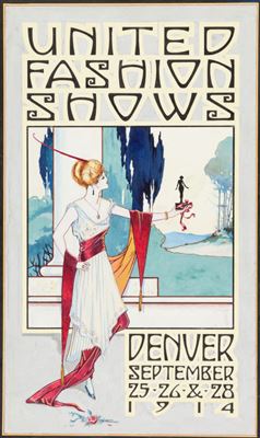 "Edgar Church United Fashion Shows Promotional Poster Illustration Original Art (Denver Retail Association, 1914).