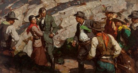 "Western Confrontation (The Tall Ladder), American Magazine story illustration"