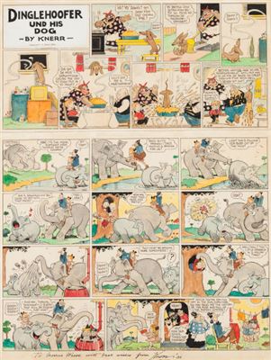 Harold Knerr Katzenjammer Kids Hand-Colored Sunday Strip with Matching Dinglehoofer und his Dog Topper Original Art dated 6-28-36 (King Features Syndicate, 1936)