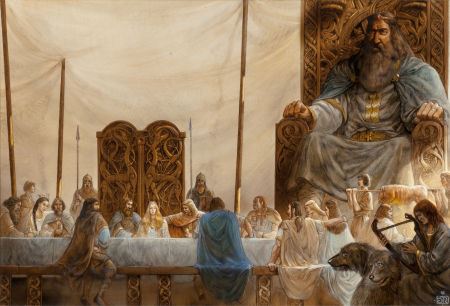 "Feast of Legends, Enchanted World Series - Time/Life books interior illustration" by John Howe - Auction record, sale price, and art valuation. Compare with similar artists and explore comparable artworks.