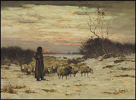 Sunset Over a Snowbound Pasture