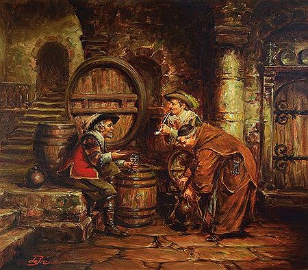 Monk and mercenaries in the wine cellar
