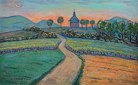 View of the small Kalmit with Annakapelle near Landau, Evening