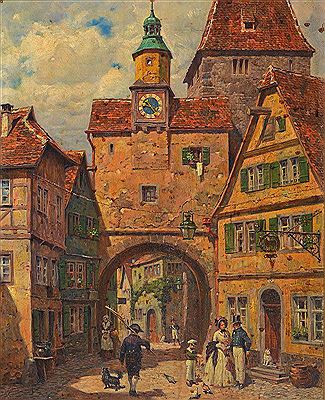 Rothenburg ob der Tauber mit einer Genreszene von 1830-1840, Biedermeier, treffliche Wiedergabe der Rot-und Grautöne in der Zerfallsmetaphorik durch die Person, erzählend dargestellt by Hans Hanke - Auction record, sale price, and art valuation. Compare with similar artists and explore comparable artworks.