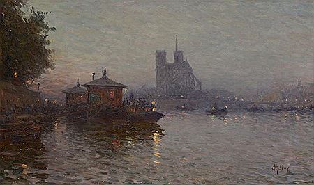Péniches sur La Seine le soir