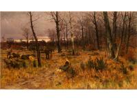 HOLZFÄLLER IM HERBSTLICHEN WALD BEI ABENDSTIMMUNG, 1885