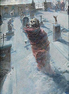 MAKABERE FRIEDHOFSSZENE EINER WINTERNACHT