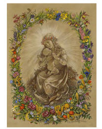 Mutter mit Kind in Blumenkartusche