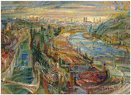 Blick über München von der Großhesseloher Brücke aus
