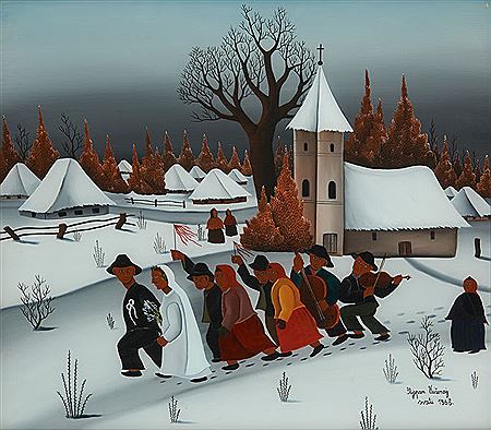 Les mariés dans un paysage enneigé
