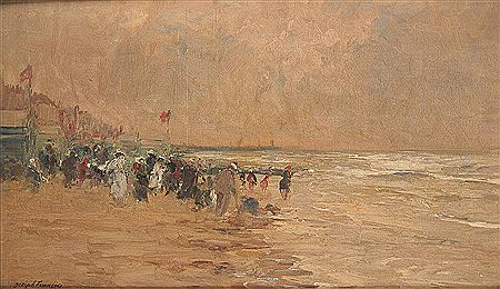 Baigneurs en bord de mer du Nord.