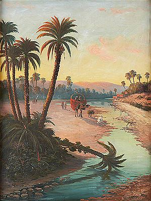 La caravane au point d’eau (orientaliste).
