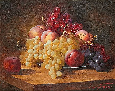 Composition aux raisins et pêches.