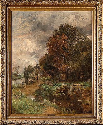 Paysage animé à l’étang