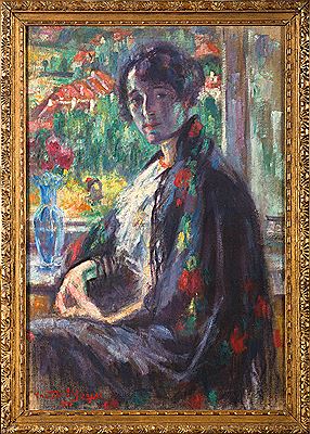 Jeune femme à contre-jour" ou "Femme au châle bleu".
