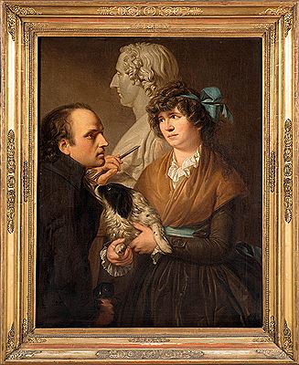 "Le sculpteur Jean De Vaere présentant à sa compagne, en 1792 à Rome, le buste du duc d'Arenberg"