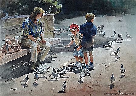 Feeding the Pigeons by Ben Ho - Auction record, sale price, and art valuation. Compare with similar artists and explore comparable artworks.