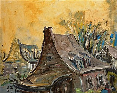 Sample artwork by Roger Cantin (1930 - 2018), known for old city images, streets, houses, marine, shorelines and rural scene painting - View similar artists and auction records