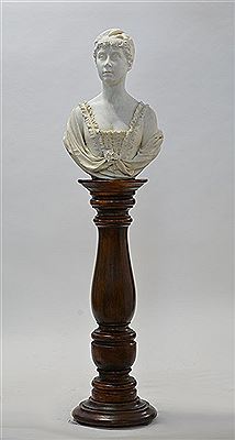 Young woman Marble sculpture with wooden column