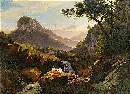 Mountain landscape with goat herd
