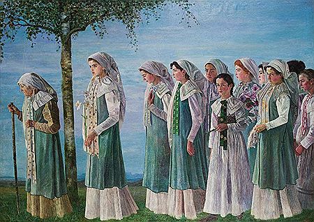 Procession of female Gottscheers by Karl Mediz - Auction record, sale price, and art valuation. Compare with similar artists and explore comparable artworks.