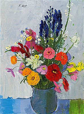 Blue vase with flowers