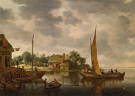 Inn by a river with boats