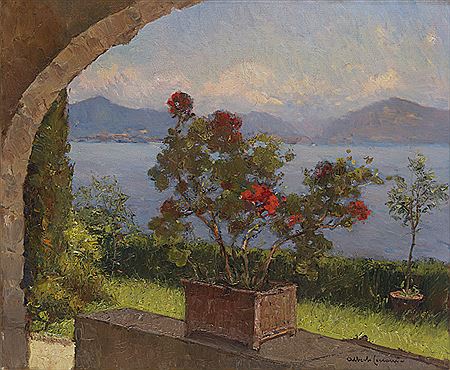 "Geraneo in fiore da una Villa di Laveno. Lago Maggiore"