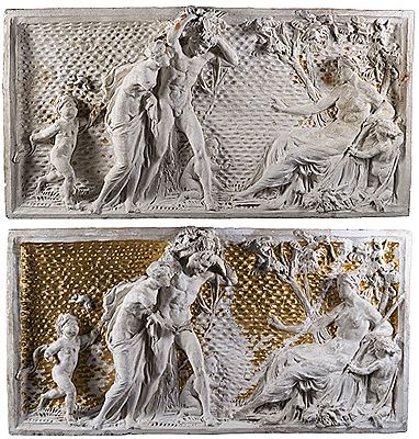 Due formelle in gesso lavorate a bassorilievo, raffiguranti un omaggio a Cerere (2)
