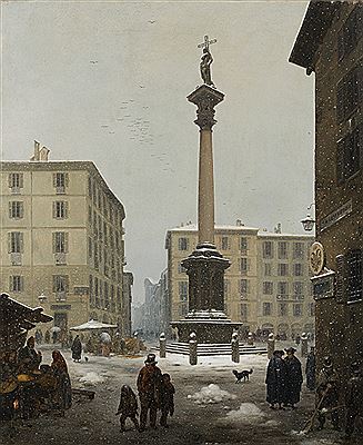 "La colonna di S.Martiniano al Verziere con effetto di neve" 1845