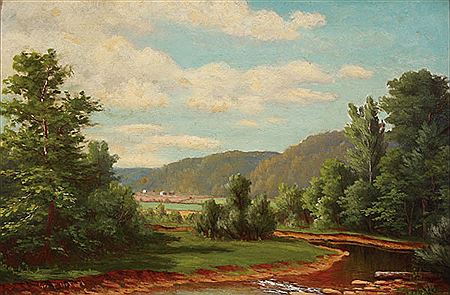 An Expansive River Landscape and A Wooded Landscape with Stream - a pair of paintings
