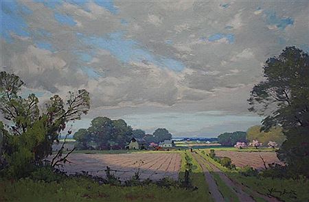 Brown County Farmstead with Figure on Road