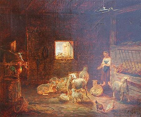 Barn Scene with Figure & Animals