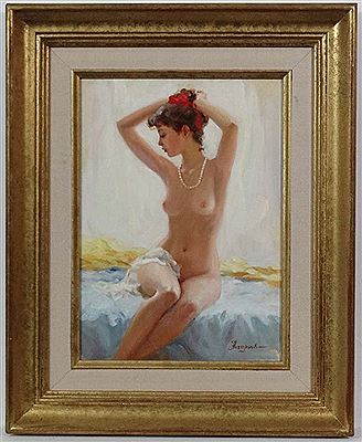 Nude sat in the bedroom