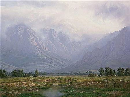 Mountain Landscape with Cottage & Stream by Casey Van Der Leek - Auction record, sale price, and art valuation. Compare with similar artists and explore comparable artworks.