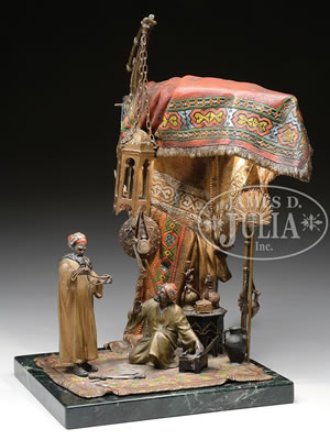 LARGE LAMP WITH TWO ARABS IN TENT.