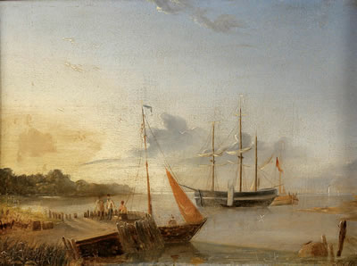 Segelschiffe vor der Küste auf ruhiger See
