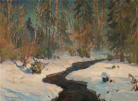 Verschneiter Waldbach (Vilnius)