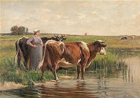 Magd mit Kühen am Wasser by August Voigt-Folger - Auction record, sale price, and art valuation. Compare with similar artists and explore comparable artworks.