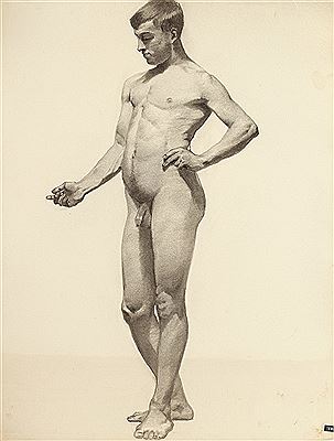 STANDING MALE NUDE WITH HAND ON HIP