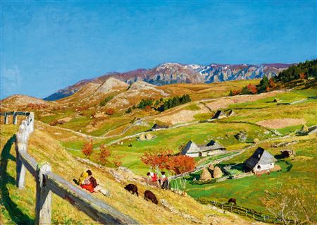 "Transsylvanian Landscape (Children on the Hill-Side), c. 1905"