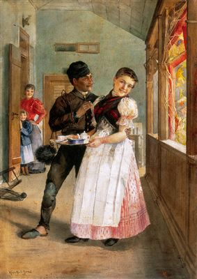 Courtship by Jeno Koszkol - Auction record, sale price, and art valuation. Compare with similar artists and explore comparable artworks.