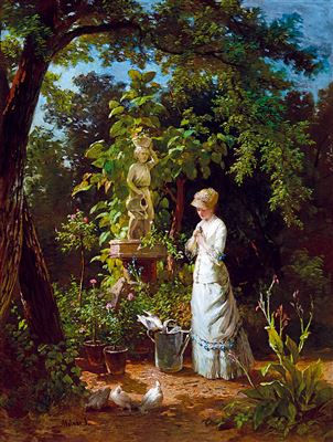 Girl in love in rose garden c. 1885