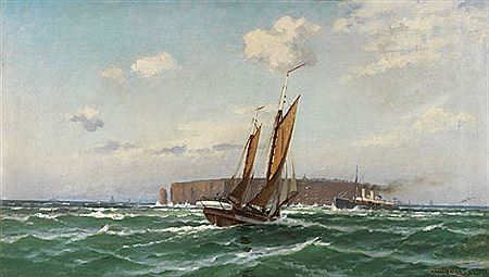 Segelboot und Dampfer vor Helgoland, Um 1900