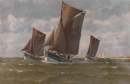 Rückkehr der Finkenwerder Fischkutter auf der Unterelbe, Um 1920