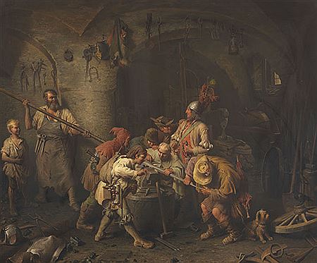 Die sieben Schwaben in der Schmiede. 1866 by Peter Baumgartner - Auction record, sale price, and art valuation. Compare with similar artists and explore comparable artworks.